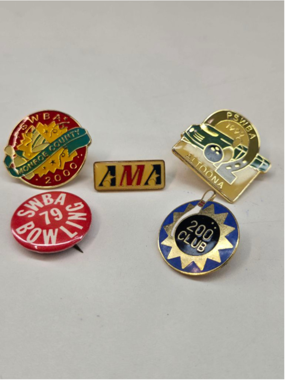 Vintage Collectible Bowling Lapel Pins Brooches Awards 200 Club PSWBA
